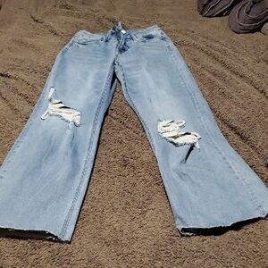 Distressed Light Blue Wide-Leg Jeans for Women